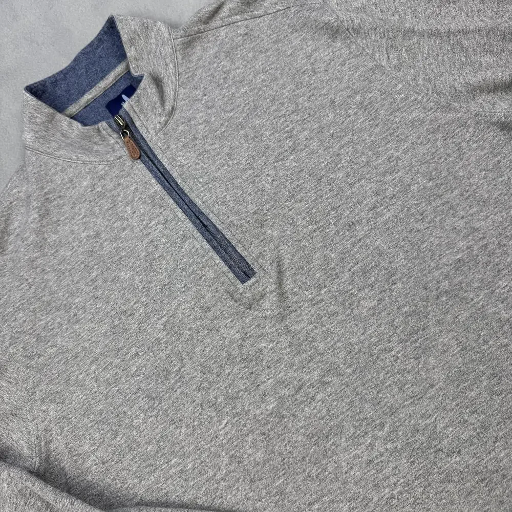 Johnnie-O Sweatshirt Mens Medium Gray 1/4 Zip Mock Neck Pullover Heather Logo